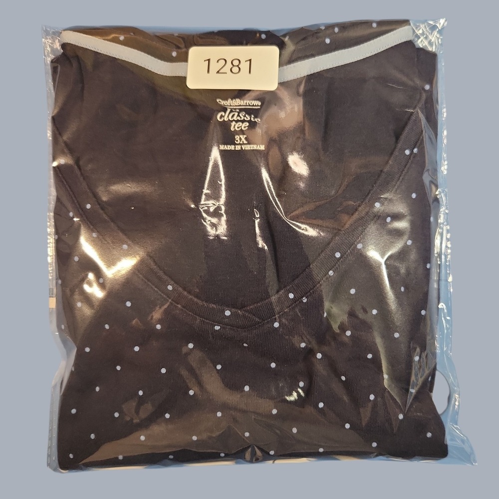 Croft & Barrow The Classic Tee Shirt Women's Plus Size 3X Navy Polka Dot V Neck - Picture 6 of 6